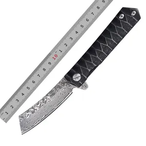 Damascus knife T head plate head folding knife steel handle high hardness outdoor camping hunting knives