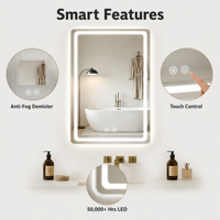 Miroir de salle de bain mural pour hôtel, moderne, luxueux, minimaliste, carré, avec lentilles en verre éclairées par LED, Guangdong