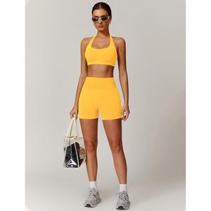 2 Piece Womens Workout Set <b>Halter</b> <b>Neck</b> Sport <b>Bra</b> Matching Booty Lifting Shorts Gym Yoga Active Outfits - Product Image 6