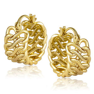 Pendientes de aro de oro de lujo para mujer, diseño de cadena gruesa en oro amarillo, para uso diario, joyería fina, pendientes llamativos. - Product Image 1