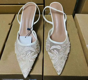 Za 2026 New Temperament Stiletto Heels Pointy Toe <strong>Slipper</strong> Embroidered <strong>Beaded</strong> Lace <strong>Mesh</strong> Sandals Designer Shoes Woman - Product Image 4