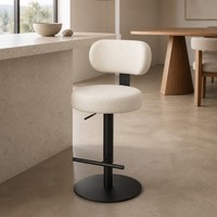 Tabouret de bar pivotant blanc moderne avec dossier souple, coussin épais et repose-pieds en T pour coin café, librairie ou bar