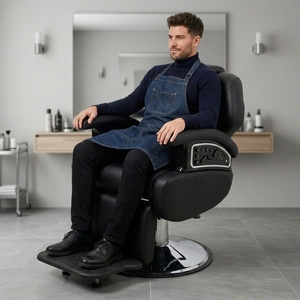 Fauteuil de Barbier Électrique Inclinable Antique avec Base en Acier Inoxydable, Massage Vibrant, Support Sèche-Cheveux, Réglable en Hauteur, Rotation à 360 Degrés - Product Image 3