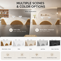 Comptoir de réception moderne et écologique sur mesure en bois brillant avec décor en arc pour hall d'hôtel, entreprise, clinique de beauté