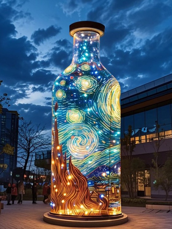 Outdoor Wishing Bottle Landscape Lamp IP65 Rated Wrought Iron Van Gogh Starry Sky Design Square Park Lighting