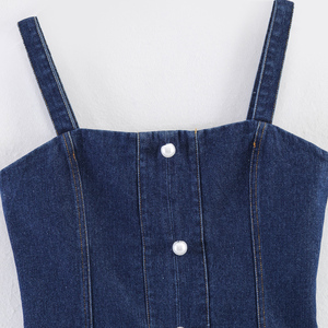 PB&ZA Donna 2026 Estate Nuova Moda Top in Denim Vintage Stile Cowboy Senza Maniche Scollo all'Americana Spalle Scoperte Canotta Chic - Product Image 3