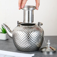 LEYI Bouilloire à café en acier inoxydable avec motif marteau et sifflet, théière de qualité alimentaire avec poignée sphérique, bouilloire en or