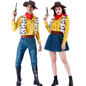 Hoge Kwaliteit Volwassen Houtachtige Kostuum Houtachtige Klassieke Cowboy Cosplay Kleding Halloween Paar Kostuum