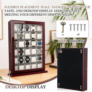 Vitrine murale en bois massif <span class=keywords><strong>à</strong></span> 30 emplacements pour montres, avec finition piano, verrouillable, et <span class=keywords><strong>porte</strong></span> en acrylique, pour le rangement des collectionneurs de montres - Product Image 4