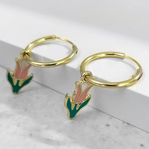 Orecchini a Cerchio Bicolore a Forma di Tulipano per Donne, Gioielli Floreali Vintage per Uso Quotidiano - Product Image 4