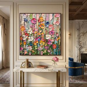 Peinture florale texturée Candy Bloom sur toile, grande œuvre d'art minimaliste faite à la main pour hôtel, décoration intérieure - Product Image 1