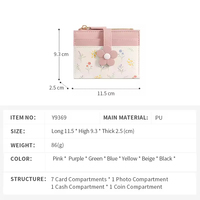 Porte-cartes fin et porte-monnaie en cuir PU gaufré floral, personnalisable, pour femme