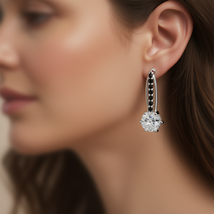 Elegantes Pendientes de Diamantes Blancos con Corte Brillante Redondo, Engaste de Garra, Chapados en Rodio, Aleación de Zinc, Joyería de Moda para Fiesta para Mujer - Product Image 2