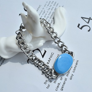 Bracciale da uomo in acciaio al titanio blu stile indiano Saman <span class=keywords><strong>Khan</strong></span> con catena cubana in silicone - Product Image 3
