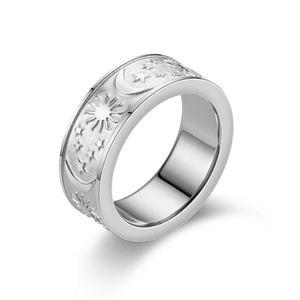 Trendy 8mm Gold Plated Moon Star Sun Black Oil Boho Jewelry Stainless Steel <b>Statement</b> <b>Ring</b> - Product Image 4