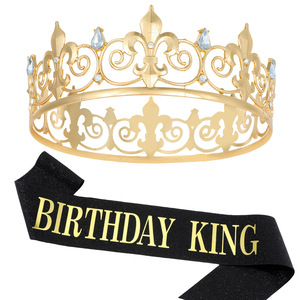 Fascia per Capelli con Corona Reale Trendy con Strass, Corona Dorata da Principe, Tiara da Re, Fascia da Ballo, Copricapo da Uomo, Corona per Feste - Product Image 1
