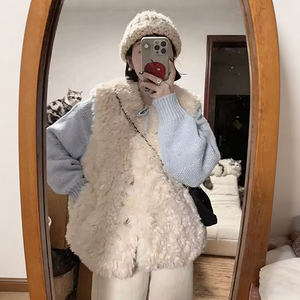 Gilet en fausse <span class=keywords><strong>fourrure</strong></span> douce pour femme, en <span class=keywords><strong>laine</strong></span> d'agneau écologique, veste sans manches chaude d'hiver, gilet en peluche Sherpa, top de mode pour superposition - Product Image 1