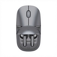 Earbud Nirkabel Abu-abu dengan Kotak Pengisi Daya 2 in 1 Mouse Komputer untuk Penggunaan di Meja Kantor