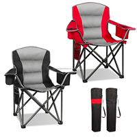 Chaise de camping pliante robuste et portable, rouge et noire, surdimensionnée, avec rembourrage, sac isotherme et porte-gobelet, capacité 400 LBS, pour extérieur, pêche et jardin