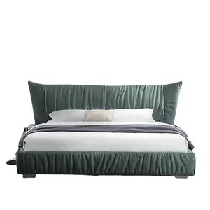 奥米西卡萨家居家具卧室大床面料软床储物酒店现代绿色皮床双人床