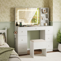 Coiffeuse de chambre moderne en bois d'ingénierie avec miroir et éclairage LED, ensemble table de maquillage et tabouret pour maison et appartement