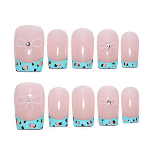 10 Pièces <span class=keywords><strong>Faux</strong></span> Ongles en Résine Haut de Gamme à Couverture Complète, Vente en Gros, Motif Léopard Français, Strass et Nœuds pour Nail Art - Product Image 5