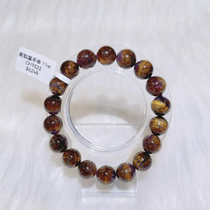 Pulsera de cuarzo de titanio púrpura Premium de 11mm Cristal de alta vibración para riqueza Suerte Protección espiritual y amplificación de energía - Product Image 1