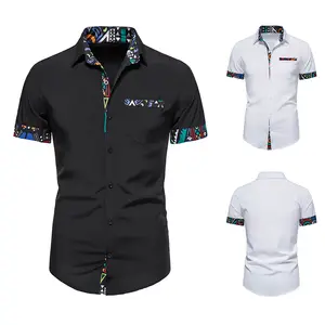Fashion Colors Trim Design African Digital Printing Short sleeved Summer hot sale high quality Button down Men Shirt