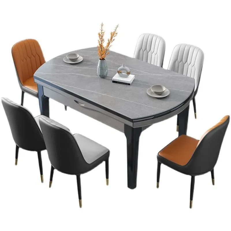 Modern basit yemek odası değişken yuvarlak teleskopik katlanır katı ahşap yemek masası ve sandalye seti