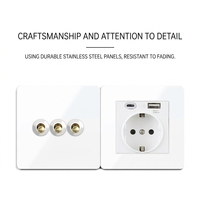Interrupteur mural minimaliste nordique 86x86mm, panneau en acier inoxydable blanc, interrupteur à bascule en laiton massif, 110V-220V, prise 1/2/3 voies, USB-C, OEM