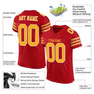 Custom Red <b>Gold</b>-White Classic Style Mesh Authentic Football Jersey - Product Image 2