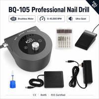 Kit de perceuse à ongles électrique professionnelle BQ-105, 45000 tr/min, sans balais, ultra silencieuse, avec double écran LCD, pédale et embouts