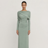 Robe longue drapée et froncée sur mesure pour femme, vert sauge, fabrication OEM, fabricant, tenue de soirée élégante, fournisseurs en gros