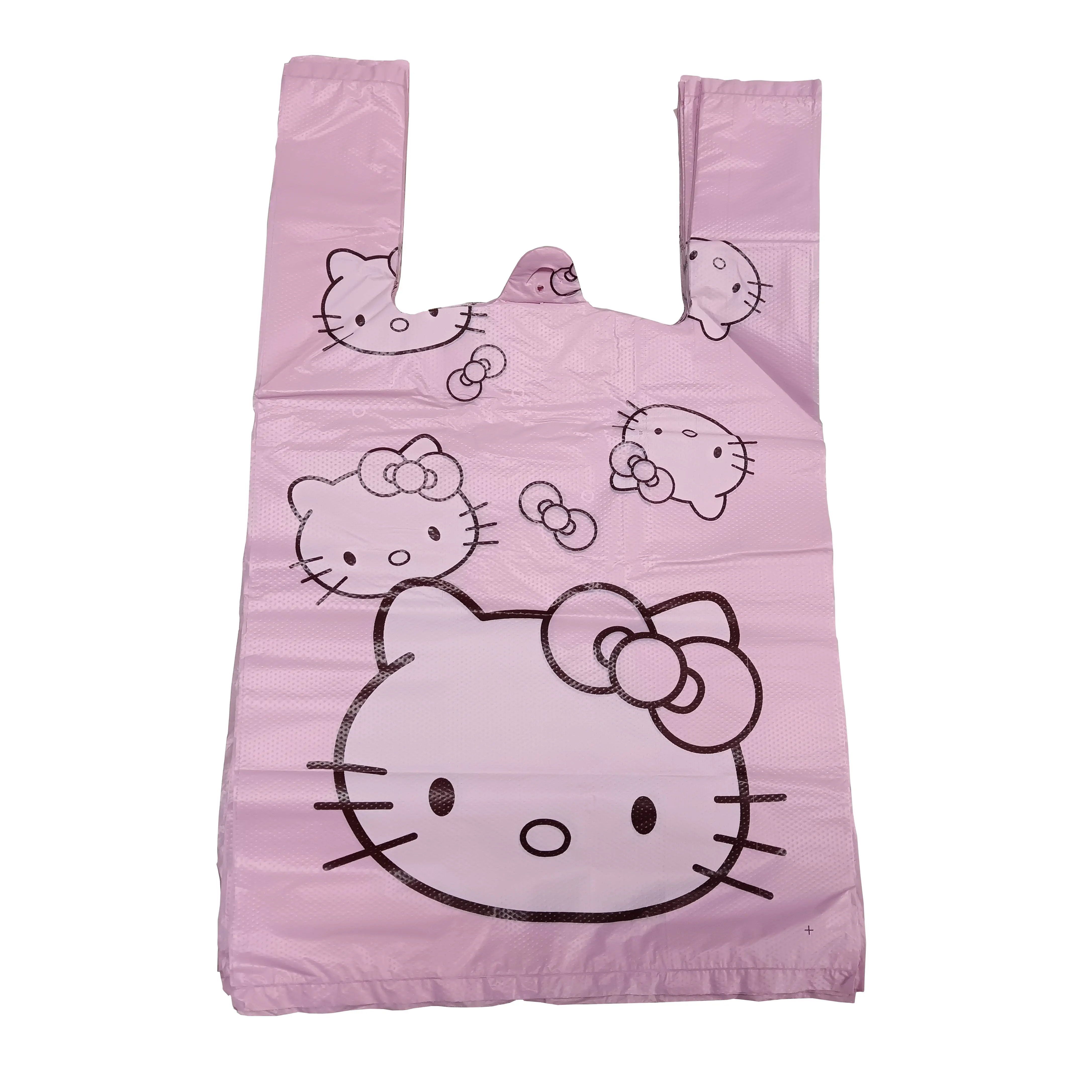 Pink Garbage bag Household portable thickened cartoon printed vest Car convenient bags Garbage belt cleaning bag