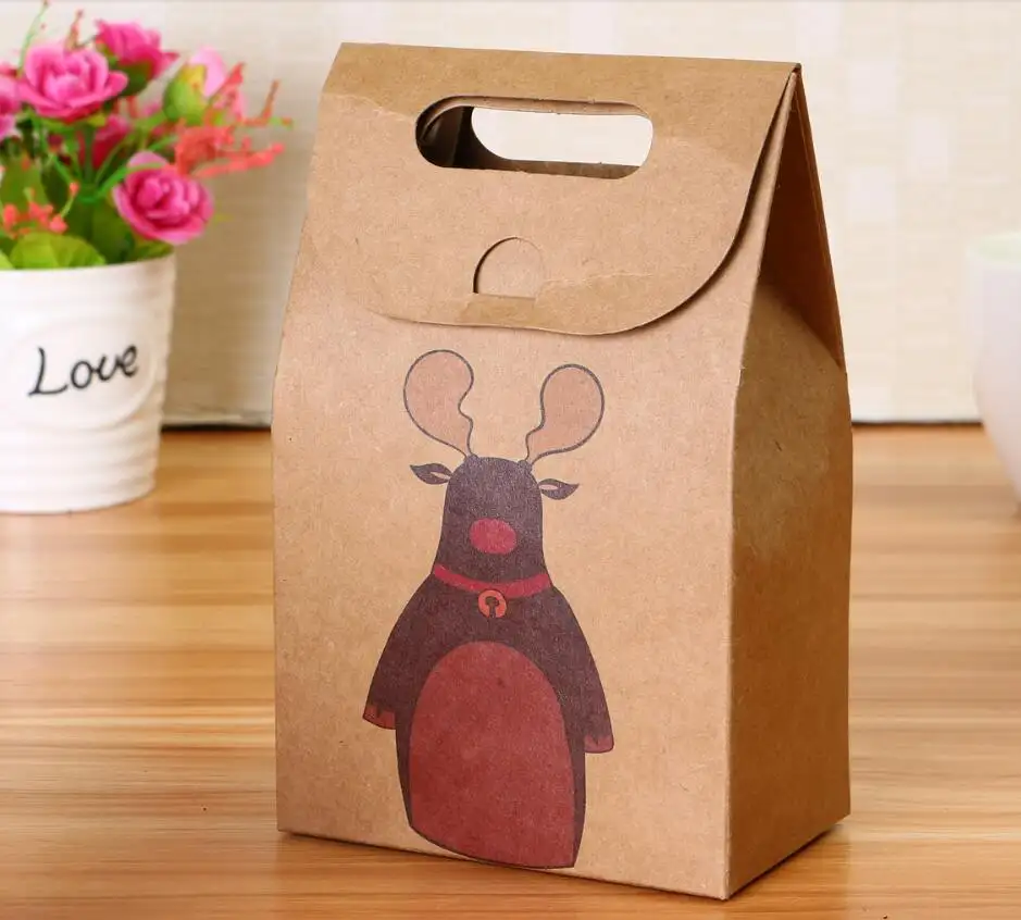 2023 yeni tasarım Merry Christmas kahverengi kağıt karton bisküvi taşınabilir Tote çanta
