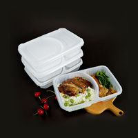 Boîte à lunch rectangulaire jetable en PP à 2 compartiments avec couvercle séparé, qualité alimentaire, compatible micro-ondes, compatible congélateur, recyclable, pour plats à emporter