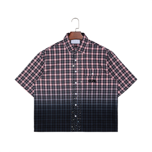 Camicie ricamate con perline Patchwork a <span class=keywords><strong>manica</strong></span> <span class=keywords><strong>corta</strong></span> da <span class=keywords><strong>uomo</strong></span> personalizzabili stile Vintage Plus Size con Logo frontale personalizzato - Product Image 2