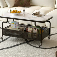 Table de service à thé minimaliste en métal, mobile, à double plateau en verre trempé cannelé, avec plateau de rangement en maille et roulettes silencieuses universelles