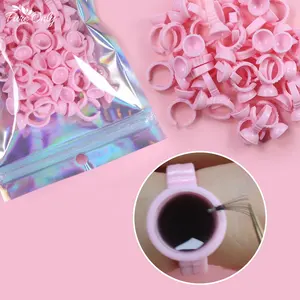 사용자 정의 블루 꽃 블룸 접착제 100 개/갑 플라스틱 일회용 접착제 반지 핑크 볼륨 쉬운 팬 접착제 링