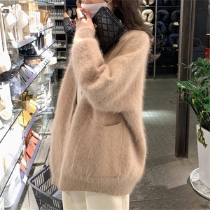 Nouveau cardigan en tricot surdimensionné personnalisé, <span class=keywords><strong>manteau</strong></span> en fausse fourrure pour femmes, hiver, tricot doux pour ordinateur, cardigan veste - Product Image 4