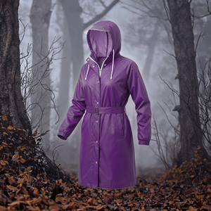 Women's Waterproof Raincoat Hooded Windbreaker <b>Coat</b> with <b>Clear</b> Visor Belted Long Sleeve Outdoor Weather Shield - Product Image 3