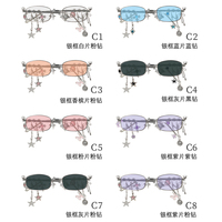 Lunettes de soleil rectangulaires unisexes avec chaîne et breloques, monture métallique, pendentifs étoile, cœur, fleur, accessoires streetwear, lunettes de soleil tendance