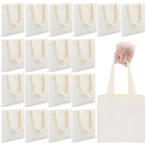 Wholesale Custom Mini Canvas Tote Bag Recycled Reusable Grocery DIY Sacks Goody Party Event Bags in Natural Color Letter Pattern