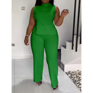 Ensemble pantalon décontracté ample à col en nœud sans manches en couleur unie pour femmes grande taille, nouvelle collection été <span class=keywords><strong>2024</strong></span>, style européen et américain - Product Image 2
