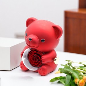 Caja de Joyería con Oso Giratorio y Flor Eterna, Regalo para el Día de San Valentín, Caja para Anillo y Collar, Caja de Flores Eternas - Product Image 1