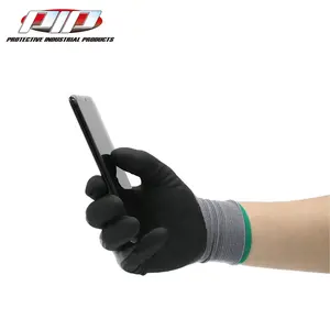 15-Pin Grey Seamless Knitted Nylon Lined Nitrile Gloves Ultra-Fine Foamed With DOT Beads Protective Gloves