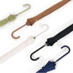 Auto Open Solid Color Fashionable and Simple Arc Classic Wood Handle Windproof Unbreakable Stick Rain Umbrella - Product Image 2