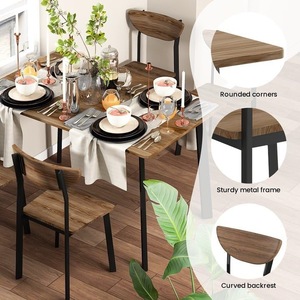 Simple natural wood color dining table <b>set</b>, five pieces, curved backrest, wood grain dining chairs, <b>waterproof</b> and - Product Image 2