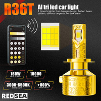 Phares LED de voiture RedSea R36T 160W avec contrôle par application, H1 H3 H8 H9, ampoules LED auto H11 9005 9006, phares LED H4 H7
