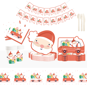 DAMAI Santa Claus and Christmas Carol-themed Disposable Paper Plates, Cups and Napkins for Christmas Parties Events - Product Image 1